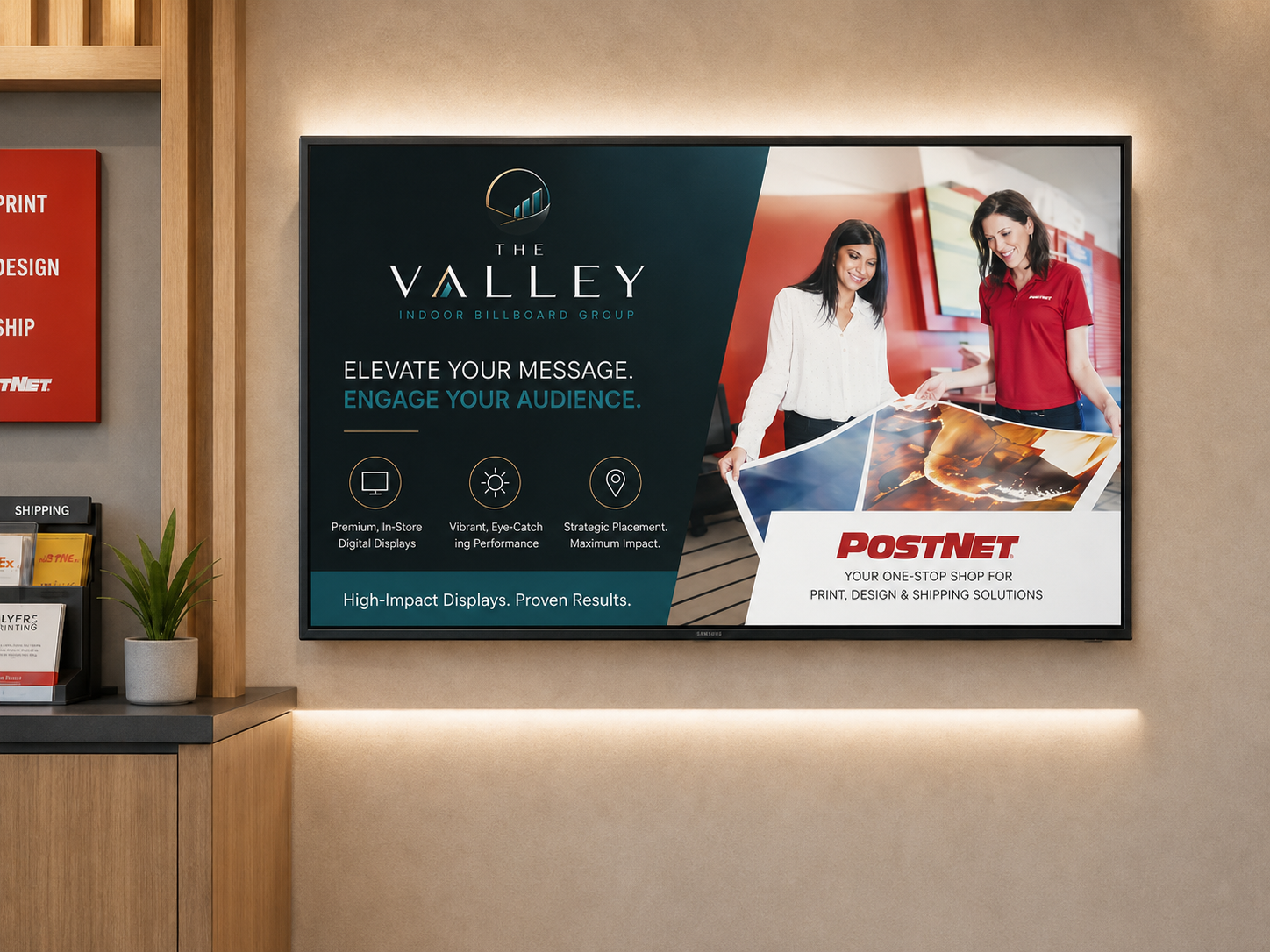 TVIBG screen inside a Valley print and shipping location.